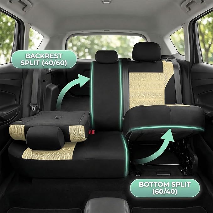 FH Group Automotive Car Seat Covers Full Set Premium 3D Air Mesh Front Seat Covers, Airbag Compatible & Split Bench Cover Uni