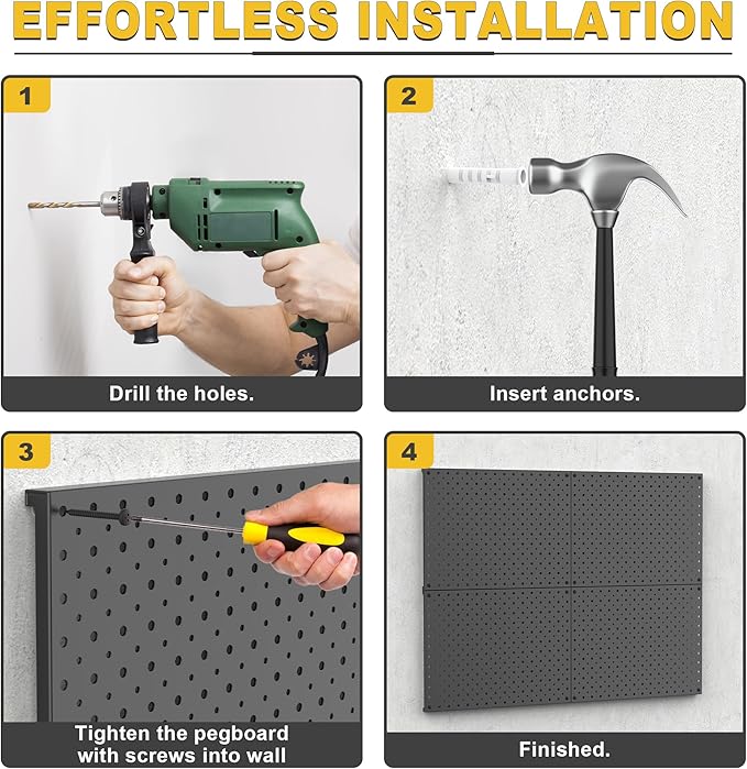 Ultrawall Metal Pegboard Panels, Pegboard Wall Organizer, Black Peg Boards for Wall, Garage Tool Storage Organization, 12"X16