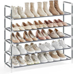 SONGMICS 5-Tier Shoe Rack, Shoe Storage for Hallway Closet, Slim and Space-Saving, Metal Frame, Non-Woven Fabric Shelves, Gre