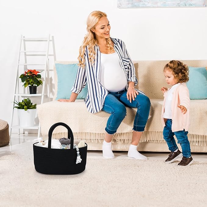 Baby Diaper Caddy Organizer for Girl Boy Cotton Rope Nursery Storage Bin Basket Portable Holder Tote Bag for Changing Table C