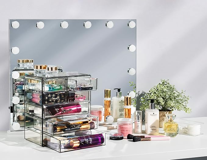 Sorbus Acrylic Makeup Organizer Set, 7-Drawer Vanity & Countertop Cosmetic Storage with Small & Wide Drawers, Black Jewel Mak