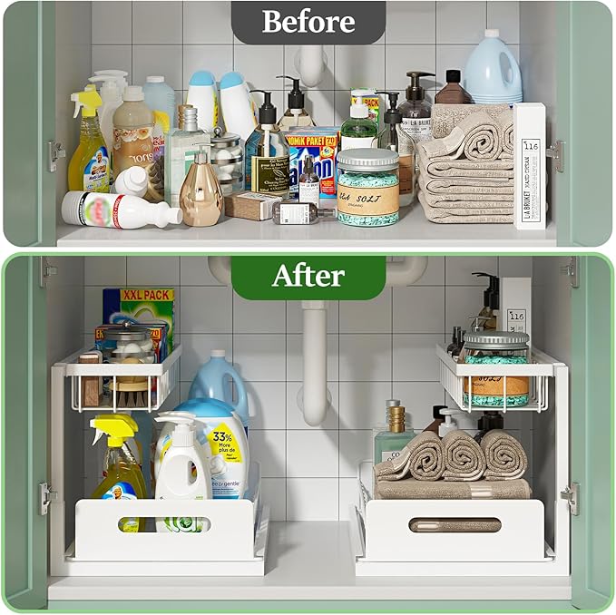 REALINN Under Sink Organizer, Pull Out Cabinet Organizer 2 Tier Slide Out Sink Shelf Cabinet Storage Shelves, Under Sink Stor