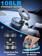 Upgraded 360° Nano Gel Vacuum Magnetic Phone Holder, 108+LBS Heavy Duty Suction Cup Phone Mount for Car Dashboard & Windshield, 3000gf MagSafe Compatible with iPhone 17/16 Pro Max