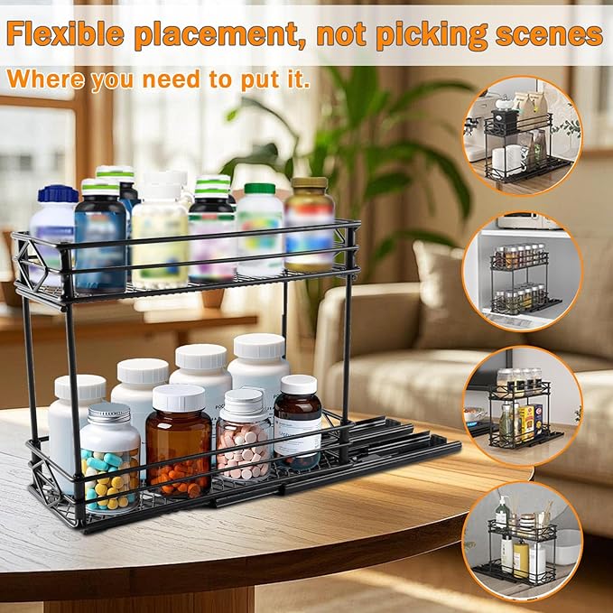Pull Out Medicine Organizer,Slide Out Storage Drawers,Spice Rack Organizer for Cabinet,Pill Bottle Storage for Holding Vitami