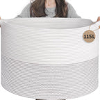 INDRESSME 115L Extra Large Blanket Basket, Cotton Rope Toy Baskets Storage Kids Toy Bin for Playroom Decor Woven Baby Laundry