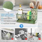 Cisily Kitchen Sink Caddy, Sponge Holder for Kitchen Sink, Kitchen Sink Organzier and Storage with High Brush Holder, 304 Sta