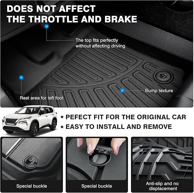 Powerty Floor Mats for 2021-2023 2024 2025 2026 Nissan Rogue Accessories All Weather Floor Liner 3D TPE 1st & 2nd Row Floor Mat Heavy-Duty Floor Liners (NOT for Rogue Sport)