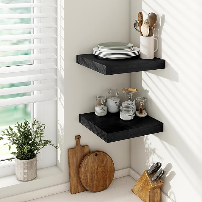 Vivelove 2" Thick Floating Shelves for Wall 12 Inches Long, 12" Deep Wall Shelves, for Bedroom, Bathroom, Living Room, Kitche