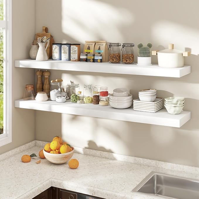 Dreamland 55 Inch White Floating Shelves for Wall,8 Inch Deep Floating Shelves,55" W x 8" D Wall Shelves for Bedroom,Living R