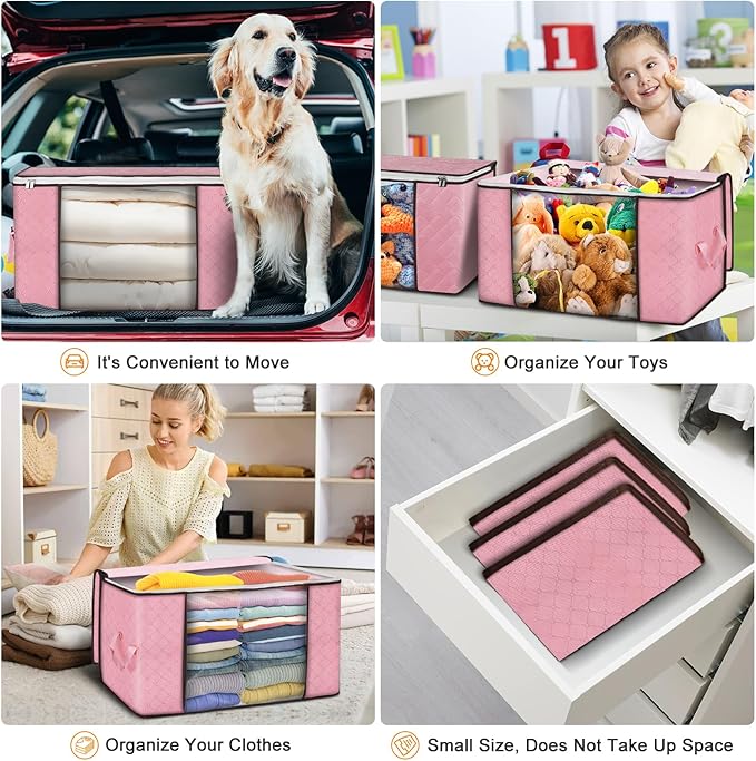 Budding Joy 90L Large Storage Bags, 4 Pack Clothes Storage Bins Foldable Closet Organizer Storage Containers Storage and Orga