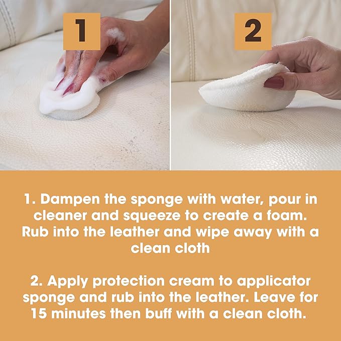 Furniture Clinic Large Leather Care Kit | Leather Cleaner + Conditioning Protection Cream for Furniture | Two 17oz Bottles + 
