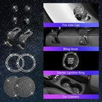 25PCS Bling Car Car Accessories Set,15 Inch Steering Wheel Cover,Shiny License Plate Frame,Center Console Cover and Rearview Mirror Set and Other Car Accessories(Black)