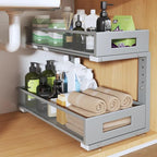 1 Pack 19IN Depth Under Sink Organizer, 2-Tier Pull Out Cabinet Organizer With Smooth Circular Rail, Large Capacity Metal Mes
