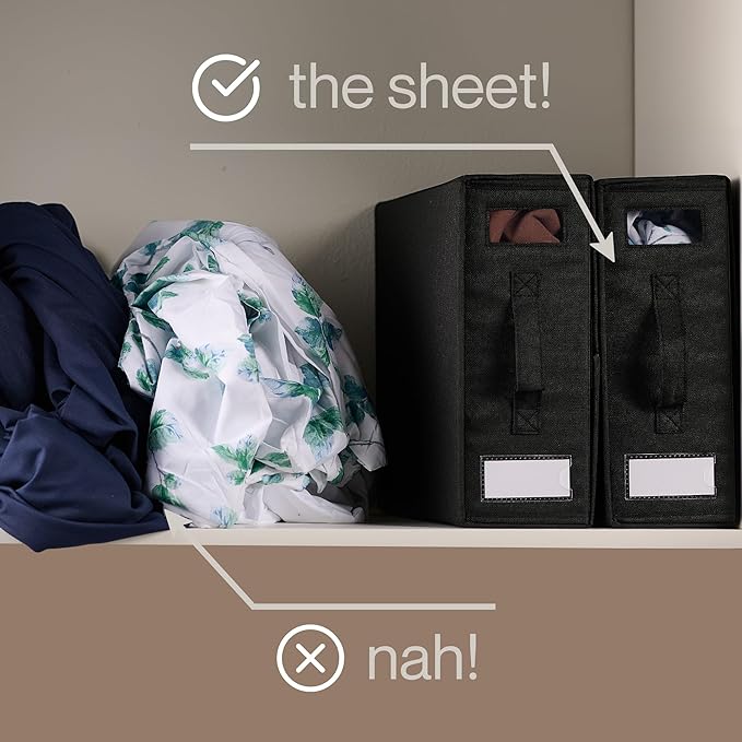 LOFT + IVY Sheet Organizers and Storage – Bed Sheet Holders Box for Linen Closet, Foldable Bedding Storage with Handles, Labe