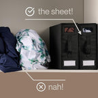 LOFT + IVY Sheet Organizers and Storage – Bed Sheet Holders Box for Linen Closet, Foldable Bedding Storage with Handles, Labe