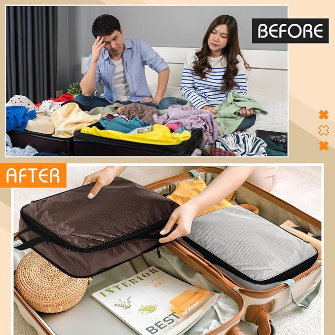 5 Pack Compression Packing Cubes for Travel Space Saving Cubes Luggage Organizer for Suitcase(Apricot,M)