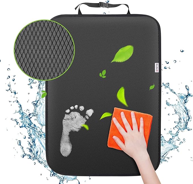 Meolsaek Kick Mats Back Seat Protector, Waterproof Oxford Seat Back Protector, Car Seat Back Protector for Kids, Back of Seat Protector for Kids Feet Car Seat (Black A -1pc)