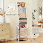Pinzoveco Blanket Ladder, 7 Tier Blanket Ladders for The Living Room,Wooden Ladder Shelf with Hooks, 5.5ft Blanket Holder Rac