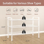 3-Tier Metal Shoe Rack, Sturdy Floor-Mounted Storage Organizer for Closet Entryway Garage Dorm Room, Easy Assembly Multi-Purp