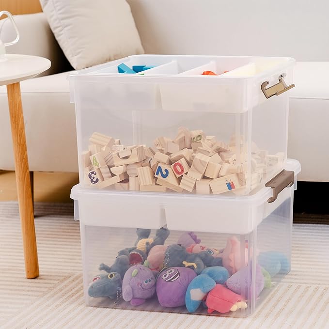 Citylife 32 QT Plastic Storage Bins with Removable Tray Large Stackable Storage Containers for Organizing Craft Storage and S