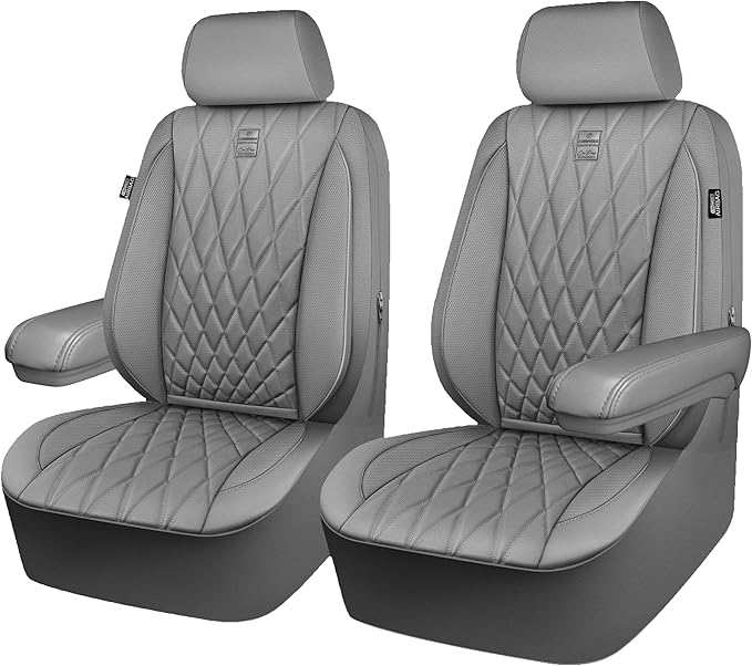 CAR PASS Piping Luxury PU Leather Two Front Car Seat Covers, Waterproof Anti Slip Seat Covers Compatible with Front Seat Armr