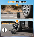 Tire Inflator Portable Air Compressor - 150 PSI 4X Fast Inflation Rechargeable Battery & 12V DC Adapter Powered Air Pump for Car Bike Motorcycle Tires Balls with LCD Display, LED Light