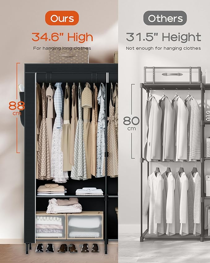 CASAMAYA Portable Closet, 54.3 Inch Large Capacity Wardrobe Closet with Cover, Clothes Storage Organizer with Shelves and 2 H