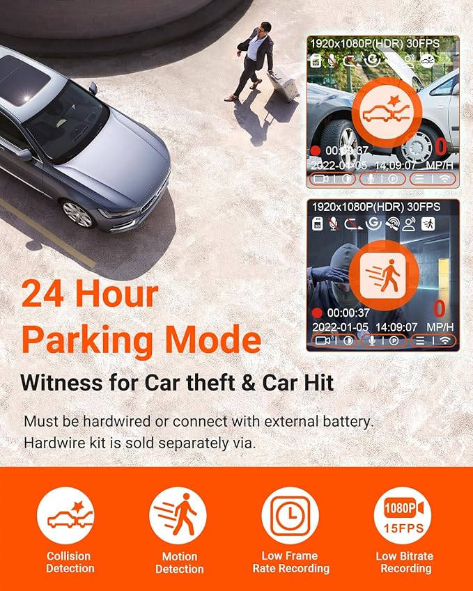 Vantrue E1 Lite 1080P Dash Cam, Mini Car Camera with Night Vision, 60fps Dash Cam with GPS and Speed, Wi-Fi APP Control, Loop