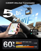 4K+2K Dash Cam Front and Rear, Dash Camera for Cars 2 Channel, 64GB Card Included, 5.8G/2.4G Dual WiFi, Built-in GPS, Night V