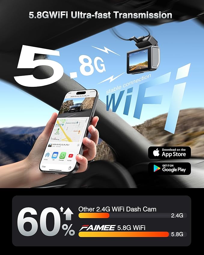 4K+2K Dash Cam Front and Rear, Dash Camera for Cars 2 Channel, 64GB Card Included, 5.8G/2.4G Dual WiFi, Built-in GPS, Night V