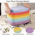 Rainbow Rope Basket for Storage 4 Pack Baskets for Shelves Woven Toy Storage Bins for Nursery Kids in Classroom 12.7"Lx9"Wx7.