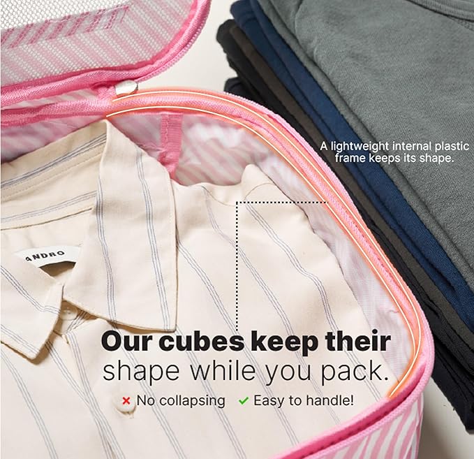 LeanTravel Premium Compression Packing Cubes for Travel - Suitcase Organizer Bags with Double Zipper & Breathable Mesh Panel 