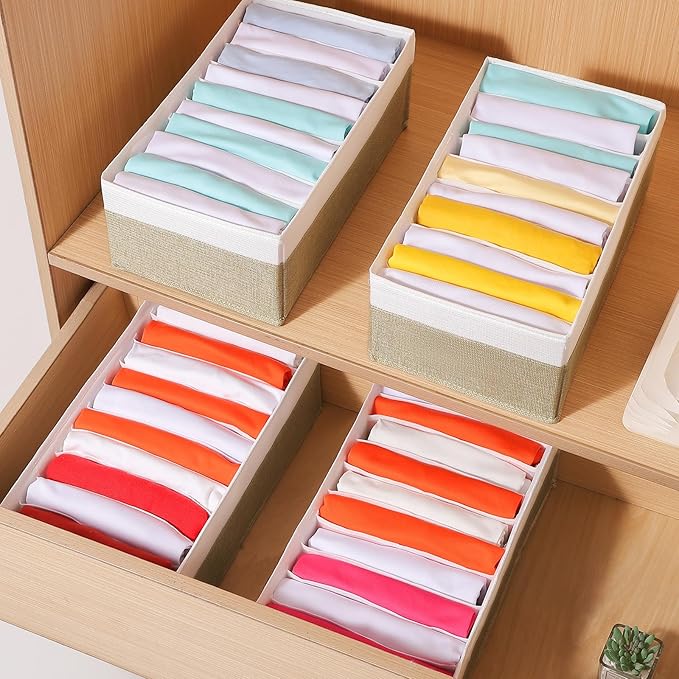 4 Packs T-shirt Drawer Organizers for Clothing,10 Grids Compartment Wardrobe Storage Box, Clothes Organizer for Folded Clothe