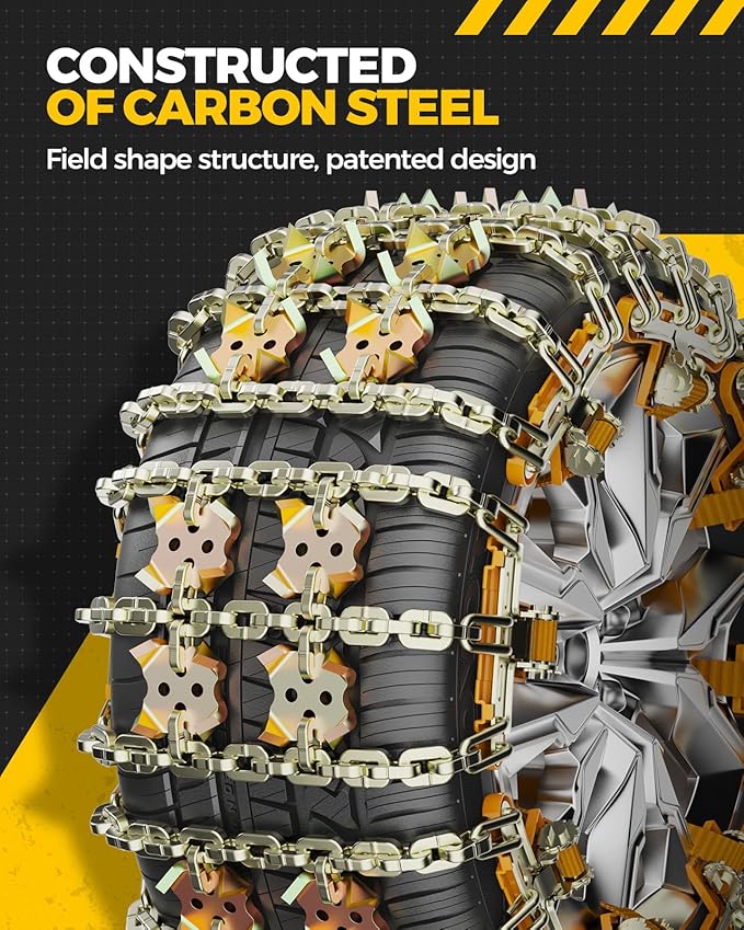 KYX Tire Chains for Car/SUV/Pickup Truks, Adjustable Universal Emergency Snow Chains for Tire, 8.7-11.1 inch, 8 Pcs