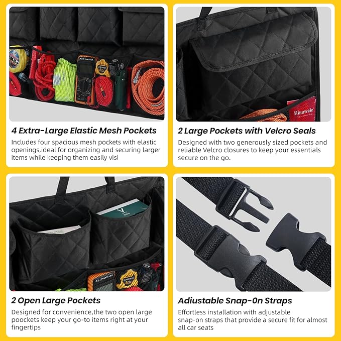 Car Trunk Hanging Organizer 3D Textured Ripple Design, Cotton-Padded Farewell to Collapse, Reinforced Stitching, Extra-Wide P
