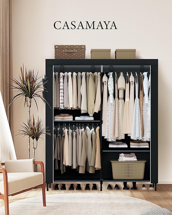 CASAMAYA Clothes Rack, Portable Closet, 54.7 Inch Large Capacity Wardrobe Closet with Cover, Clothes Storage Organizer with S