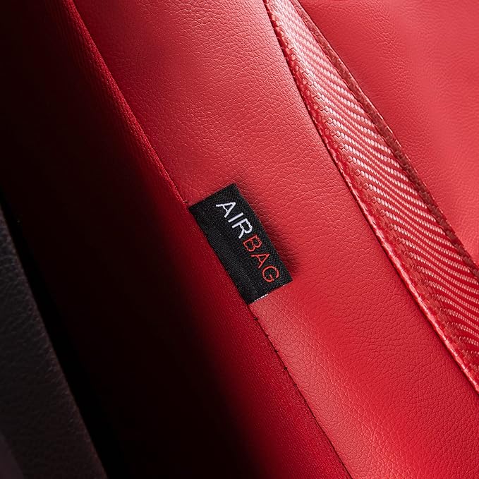 Flying Banner car seat Covers Protects Water Proof Faux Leather Carbon Fiber Fronts Rear Bench Covers (Red Red, Full Set - 8P