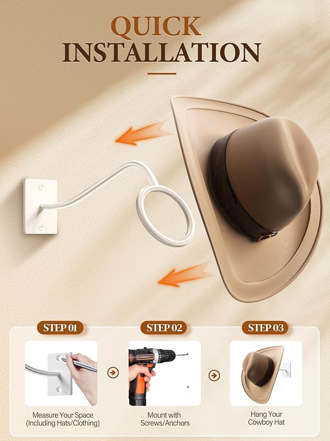 Cinati Cowboy Hat Rack for Wall, 4 Pack Cowboy Hat Holder Wall Mount, Western Rustic Metal Cowboy Hat Hanger, Hat Hooks for C