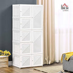 HOMCOM Portable Wardrobe Closet, Folding Clothes Storage Organizer with 6 Cube Compartments, Hanging Rod, 8 Magnet Doors, Whi