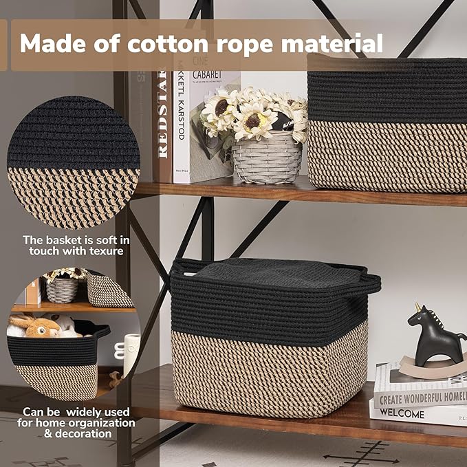 Goodpick Cube Storage Bins - Towel, Book, Cloth, Shoes, Closet Shelf Woven Baskets for Office, Baby Laundry, Toys, 13''x10''x