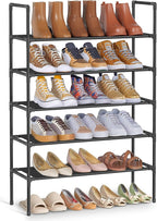 SONGMICS 5-Tier Shoe Rack, Shoe Storage for Hallway Closet, Slim and Space-Saving, Metal Frame, Non-Woven Fabric Shelves, Bla