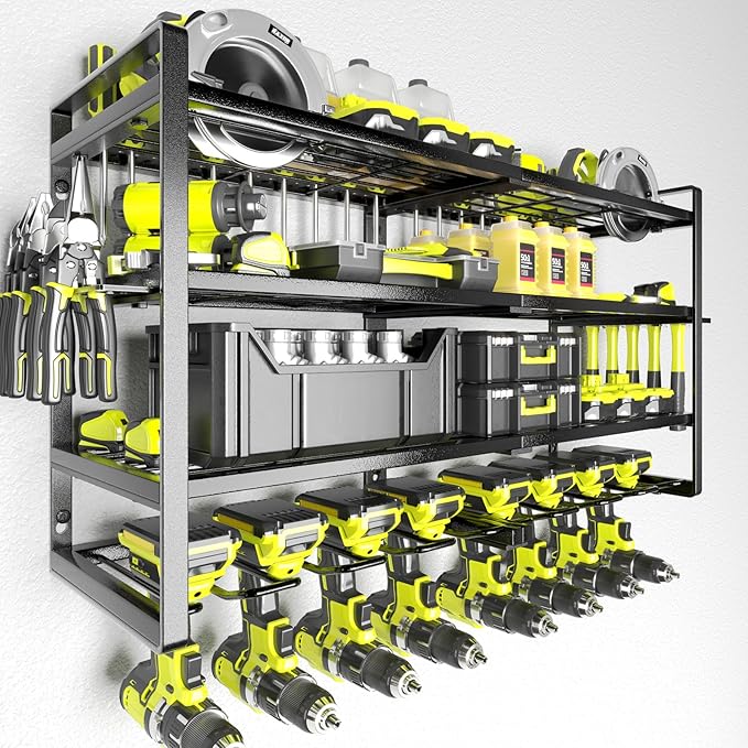 KAFAHOM Power Tool Organizer-8 Drill Holder Wall Mount,4 Layer Heavy Duty Metal Power Tool Storage Rack,Garage Tool Organizer