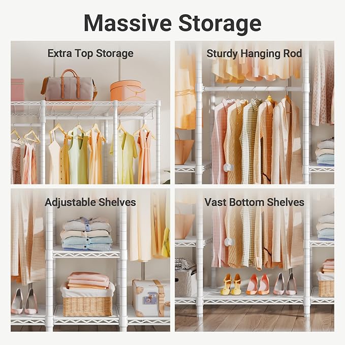 VIPEK V50 White Closet Rack, Extra Large Heavy-Duty Freestanding Wardrobe with Adjustable Shelves for Bedroom, Apartment, Wal