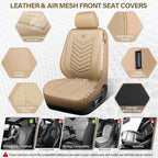 CAR PASS 3D Foam Mesh Leather Car Seat Covers Front Seats, Tan Breathable Front Seat Cover for Cars, Comfortable Universal Fi
