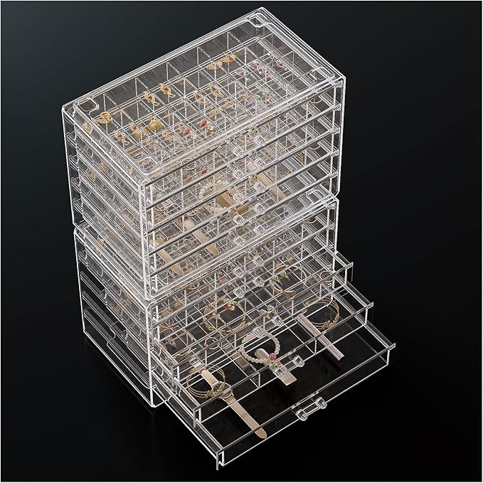 ProCase Acrylic Earrings Holder Organizer Box, Large Clear Earring Jewelry Storage Transparent Stackable Drawers Jewelry Disp