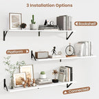 Axeman 40 Inch Floating Shelves | 8 Inch Deep White Wall Shelves Set of 2 | 39.4" W x 8" D Rustic White Wood Shelves for Bath