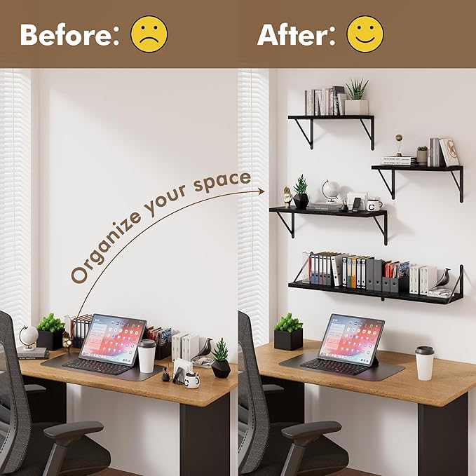 Floating Shelves for Wall, 36W x 8D Wide Bookshelf with Brackets Set of 3, Wood Wall Mounted Shelves for Living Room, Kitchen