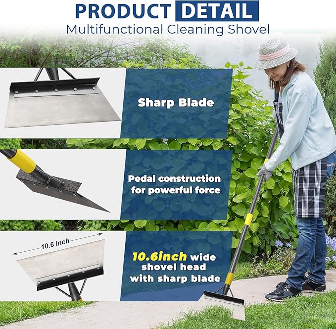 Snow Ice Scraper, 60" Long Handle Heavy Duty Garden Flat Shovel, Multifunctional Cleaning Shovel, Floor Scrapers Stainless Steel Garden Tools Weed Scraper for Weeding,Scraping,Ice Removal,Lawn Edging
