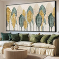 Contemporary Framed Wall Art Green and Gold Wall Decor Leaves Wall Prints Line Wall Posters 29"x58" Living Room Decorations K