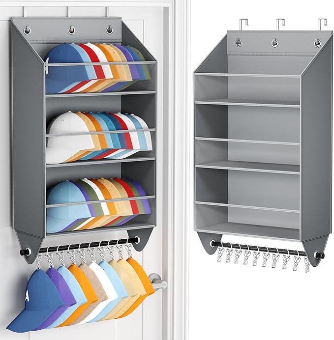 Homsorout Over the Door Hat Rack - 3-Layer Design Hat Organizer Holds 30-36 Hats with 10 Hooks, Ideal Hat Rack for Door, Over